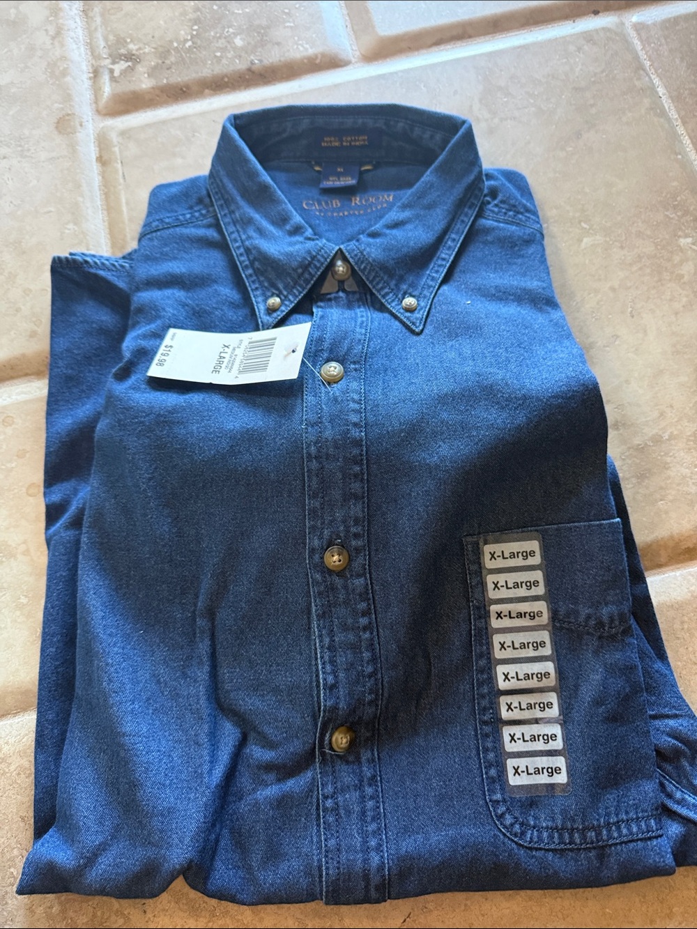 Club Room Navy Blue Denim Button-Up Shirt